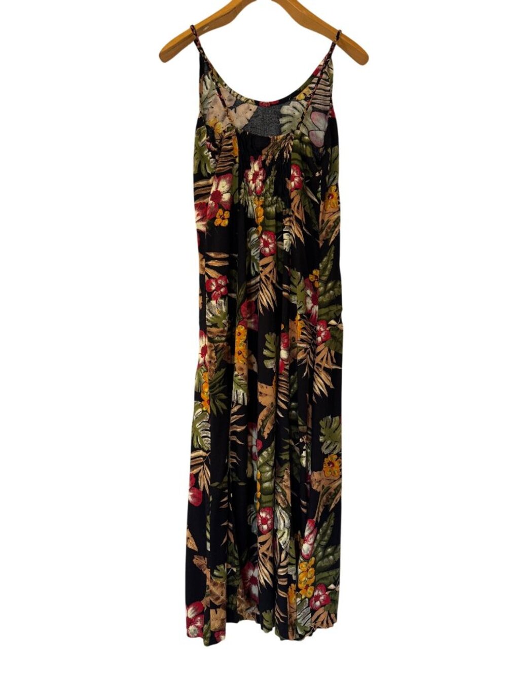 Hibiscus Collection Hawaii Floral Maxi Sundress L Black Tropical Straps Summer - Picture 2 of 14